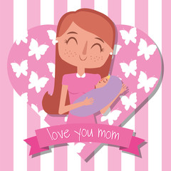 love mom holding baby in her arms - mothers day vector illustration