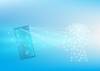 Abstract digital and technological background. Artificial Intelligence process face detection on smartphone.
