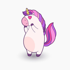 Cute cartoon unicorn. Vector illustration. Funny enamored unicorn
