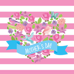 Fototapeta na wymiar mothers day floral heart and striped background vector illustration