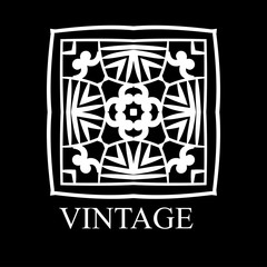 Vintage ornamental white logo template with text. Vector illustration