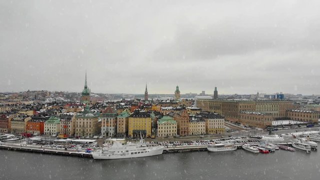 Skeppsbron, part of the old town of Stockholm seen from above on a winter´s day.