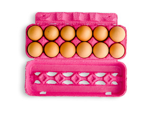Dozen eggs in pink box