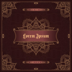 Vintage frame with hand drawn corner patterns. Greeting card, invitation or label template. Vector Illustration