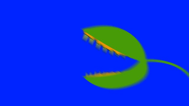 Creepy Cartoon Venus Fly Trap Biting On A Blue Screen Background
