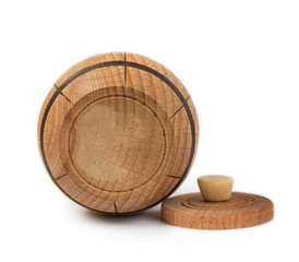 Wooden barrel isolated on white.Back side