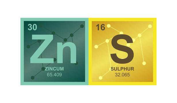 Vector symbol of zinc sulfide on the background from connected molecules