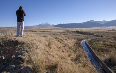 Fototapeta na wymiar Northern Peru. Andes. Buenos Aires Highlands, Prairie. Irrigation system
