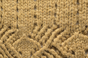 Beige Texture of a Knitted Sweater with Two Types of Knitting. Knit texture as background.