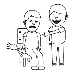 woman make joke a friend with cushion fools day vector illustration thin line image
