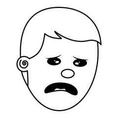 depressed and sad young face man vector illustration thin line image