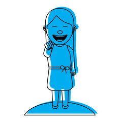 funny woman smiling and making a gesture pointing vector illustration blue image