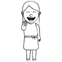 funny woman smiling and making a gesture pointing vector illustration sketch image