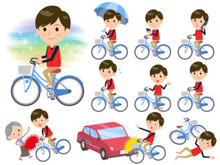 Store staff red uniform men_city bicycle