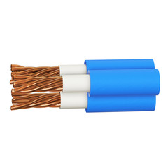 Copper electrical cable cleared wire. 3d render illustration isolated on white background.