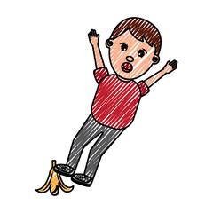man slips with banana peel fools day prank vector illustration drawing image