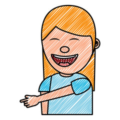 portrait laughing young woman pointing with finger something vector illustration drawing image