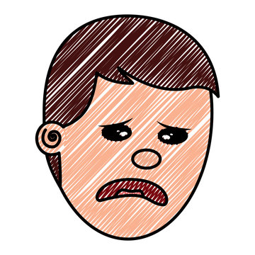depressed and sad young face man vector illustration drawing image