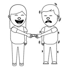 cartoon woman smiling and joke shocking man fools vector illustration dotted line image