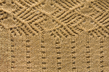 Beige Texture of a Knitted Sweater with Two Types of Knitting. Knit texture as background.