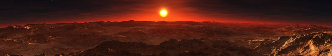 Sunset panorama on the red planet Mars
3D rendering

