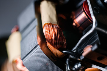 Technological macro, metallic copper winding of the electric motor.