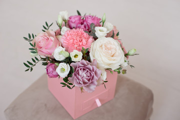 Square Pink Flower box with Fresh Rose.