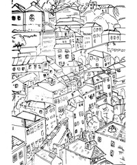 Sketch of Porto old houses - obrazy, fototapety, plakaty