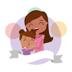 cute mom hugging a her daughter happy vector illustration