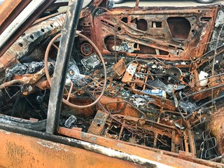 burnt out car wreck