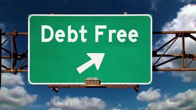 A road sign pointing to the direction of being debt free.	 	