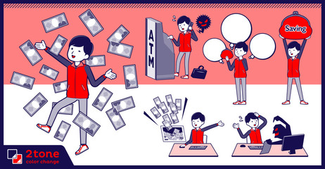 2tone type Store staff red uniform men_set 12