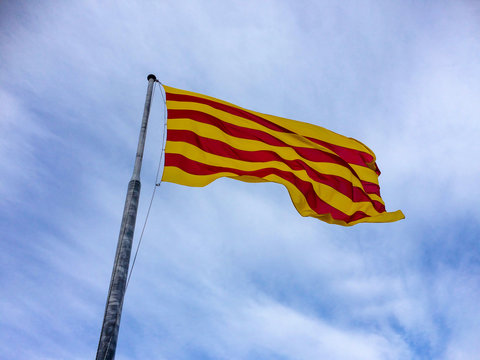 Catalunya regional flag in the Montjuïc Castle, Barcelona