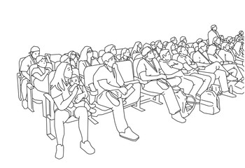 Illustration of movie teather crowd watching and enjoying the show 