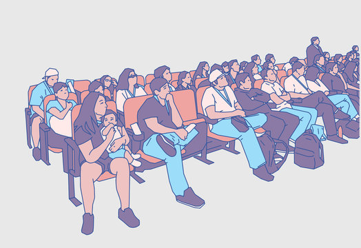 Illustration of movie teather crowd watching and enjoying the show 