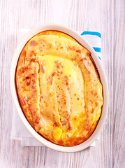 Pancake rolls with cheese filling, baked