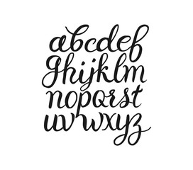 Brush hand lettering alphabet. Modern calligraphy, handwritten letters.