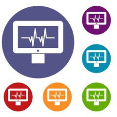 Electrocardiogram monitor icons set