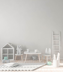 Wall mockup in kids room 3d rendering 