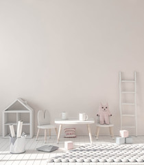 Wall mockup in child room 3d rendering 