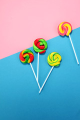 candies with jelly and sugar. colorful array of different childs sweets and treats.