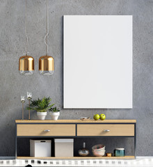 Modern interior design in Scandinavian style. Mock up poster. 3D illustration.