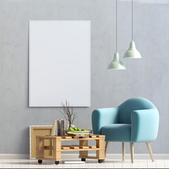 Modern interior design in Scandinavian style. Mock up poster. 3D illustration.