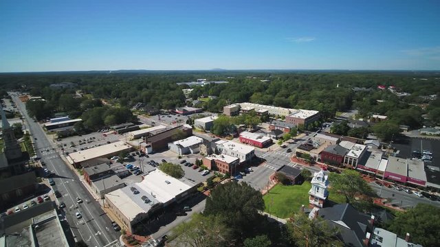 Georgia Lawrenceville Aerial v1 Flying low around city center of town and courthouse 11/17