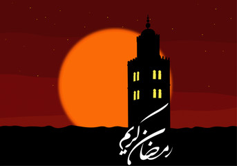Ramadan kareem arabic mosque silhouette sunset sunrise background 