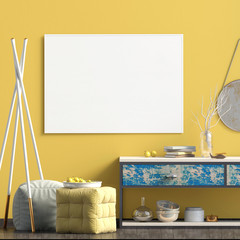 Modern interior design in Scandinavian style. Mock up poster. 3D illustration.