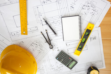 Engineering diagram blueprint paper drafting project sketch architectural. industrial drawing...