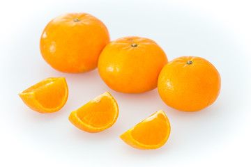 Fresh, juicy tengerines on the white background