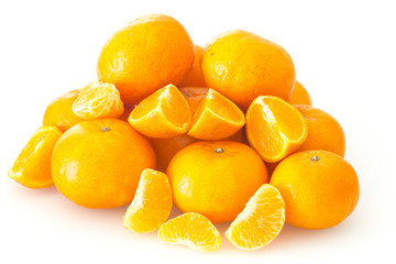 Fresh, juicy tengerines on the white background