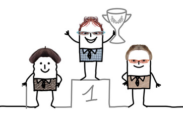 Cartoon Best Grand Father on Podium with Cup